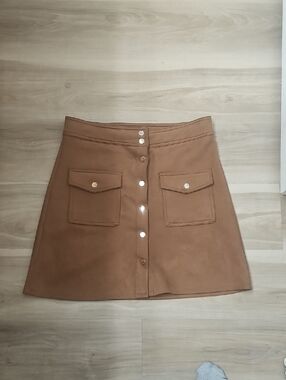 Philosophy Button-Front A-Line Skirt in Tan